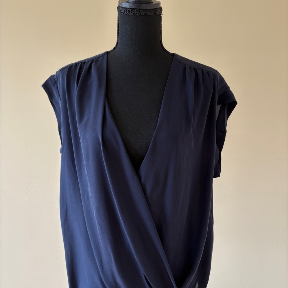 Halston Heritage Deep Blue Silk Draped Blouse